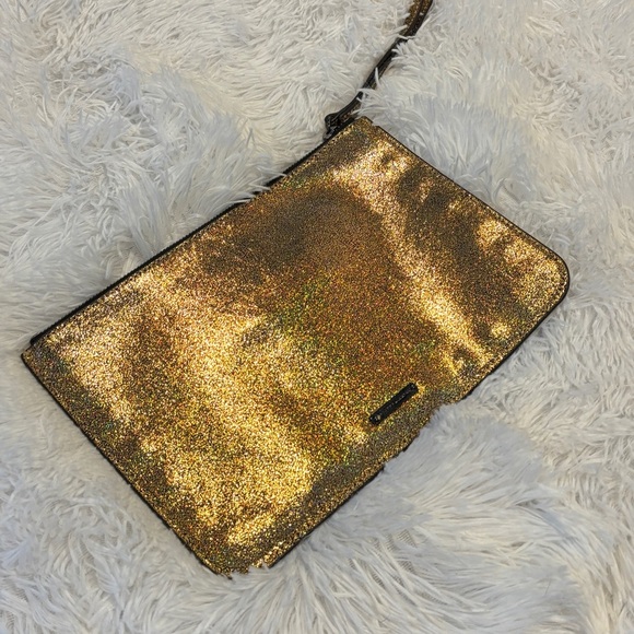 Rebecca Minkoff Gold Rainbow Glitter Studded Wristlet Clutch - Picture 1 of 11